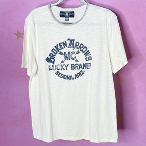 Lucky Brand Vintage Ivory Men’s Graphic Tee Size Medium Distressed Old School